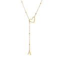 Détail du collier en Y doré avec cœur évidé et pendentif en forme de lettre A - Lettre A / Or