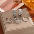5-piece vintage stainless steel adjustable ring set with diverse engraved patterns - Silver Style (C7392)