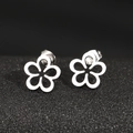 Minimalist stainless steel hollow flower stud earrings with a polished silver finish - Silver (F58)
