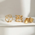 Gold stainless steel adjustable ring set with textured and braided minimalist designs - Three-Piece Set / Gold (C8861)