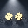 Pendientes de trébol de cuatro hojas en acero inoxidable dorado pulido para mujer y niña - Dorado (N924)