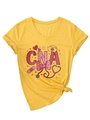 Detail of V-neck short sleeve CNA nursing theme t-shirt in bright ginger yellow color - Yellow (CNA Print)