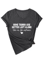 Detail of heather grey V-neck T-shirt with side-knot hem and graphic print lettering - Heather Grey (White Print)