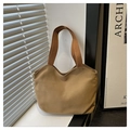 Close-up of thick khaki canvas tote bag featuring durable dark brown nylon handles - Khaki