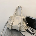 Borsa tote vintage bianco crema grande capacità in pelle PU con fibbie argento - Bianco Sporco