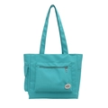 Minimalist mint green nylon tote bag for college students featuring front zipper pocket - Lake Blue