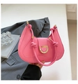 Rose pink crescent handbag with gold D-buckle and elegant knotted handle detail - Pink