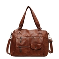 Große braune Vintage Reisetasche aus PU-Leder mit mehreren Taschen und Schultergurt - Braun