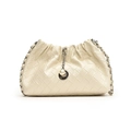 Chic cream woven leather handbag with pleats, silver chain strap and pearl charm detail - Off White