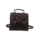 Mochila chic estilo universitario con estampado de leopardo y cuero marrón y hebillas de oro - Marrón