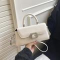 Chic cream white leather crossbody bag with a sparkling metal G buckle and top handle - Standard Type / White