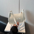 Borsa hobo minimalista in pelle verniciata bianca con tracolla regolabile e lucida - Bianco