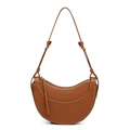 Brown crescent saddle shoulder bag with white contrast stitching and adjustable knotted strap - Brown