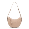 Detail view of the beige crescent shoulder bag showing fine leather texture and hardware - Khaki