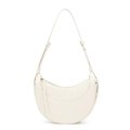 Detail of white hobo bag with saffiano texture and golden zipper on white background - White