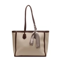 Borsa tote beige minimalista con profili marroni e dettaglio foulard di seta geometrico - Beige/Caffè