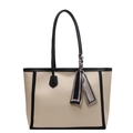 Borsa tote beige con bordo nero ed elegante foulard di seta sul manico lungo - Beige/Nero