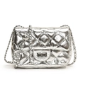 Silver metallic crossbody bag with quilted rhombic pattern and chain strap - Silver