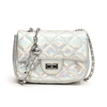 Chic holographic laser quilted crossbody bag with silver chain strap and metal lock - Multicolor