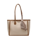 Grande borsa shopper color crema e marrone con foulard decorativo sul manico - Bianco Sporco e Marrone Contrasto