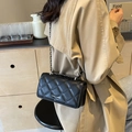 Classic black quilted crossbody bag with metal chain strap and fashion lettering - Black
