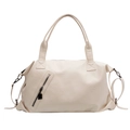 Grand sac fourre-tout blanc crème en cuir grainé avec poche zippée décorative - Blanc
