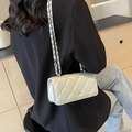 White quilted diamond chain bag with woven strap and fashion logo for women - Green