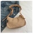 Stylish khaki pleated handbag with a crescent moon design and ruffled cloud shoulder strap - Dark Khaki
