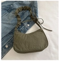 Army green ruched shoulder bag with pleated texture and chic bow decoration - Green