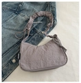 Fashionable purple ruched shoulder bag with matching pleated strap and side drawstring - Gray