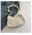 Chic beige pleated nylon hobo bag with trendy cloud-style handle and strap detail - White
