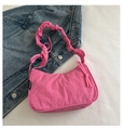 Vibrant pink nylon crossbody bag featuring pleated cloud handle and knot detail - Rose Pink