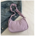 Fashionable lavender ruched handbag with cloud-shaped shoulder strap and drawstring detail - Purple