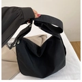 Minimalist black large capacity nylon crossbody bag with adjustable wide strap for women - Black