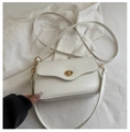 Detail of white faux leather crossbody bag with golden round metal twist lock - White