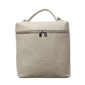 Borsa beige con trama a coccodrillo, manico superiore e doppia chiusura a zip - Cachi