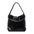 Large black shoulder bucket bag with vintage wrinkled texture and adjustable strap - Black