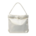 Chic pearlescent off-white bucket bag with pleated texture and stylish metal buckle - Off White