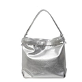 Metallic silver large bucket bag with stylish pleated texture and wide shoulder strap - Silver