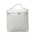 White croc-embossed convertible backpack with silver zipper and top handle detail - Off White