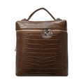 Dark brown faux crocodile skin shoulder bag with silver zipper and structured tote design - Coffee