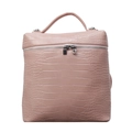 Pink crocodile pattern leather backpack and tote bag with silver hardware for women - Pink