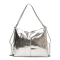 Bolso tote de cuero plateado metalizado con asas largas y detalle de cadena - Plateado