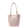 Borsa a secchiello elegante in ecopelle rosa pallido con placca logo in metallo dorato - Rosa