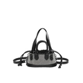 Elegant black leather mini tote bag with sparkling silver rhinestones and drawstring closure - Black