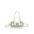 Sparkling white rhinestone mini crossbody bag with dual handles and drawstring liner - White
