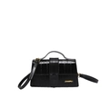 Sac bandoulière en similicuir brillant noir avec motif crocodile et détails dorés - Noir