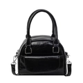Glossy black shell-shaped handbag in chic retro style with silver hardware and strap - Black