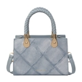 Mini bolso tote azul claro acolchado con asas trenzadas y detalles dorados - Azul
