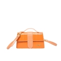 Chic orange quilted crossbody bag with top handle and gold JINGPIN metal logo plate - Orange